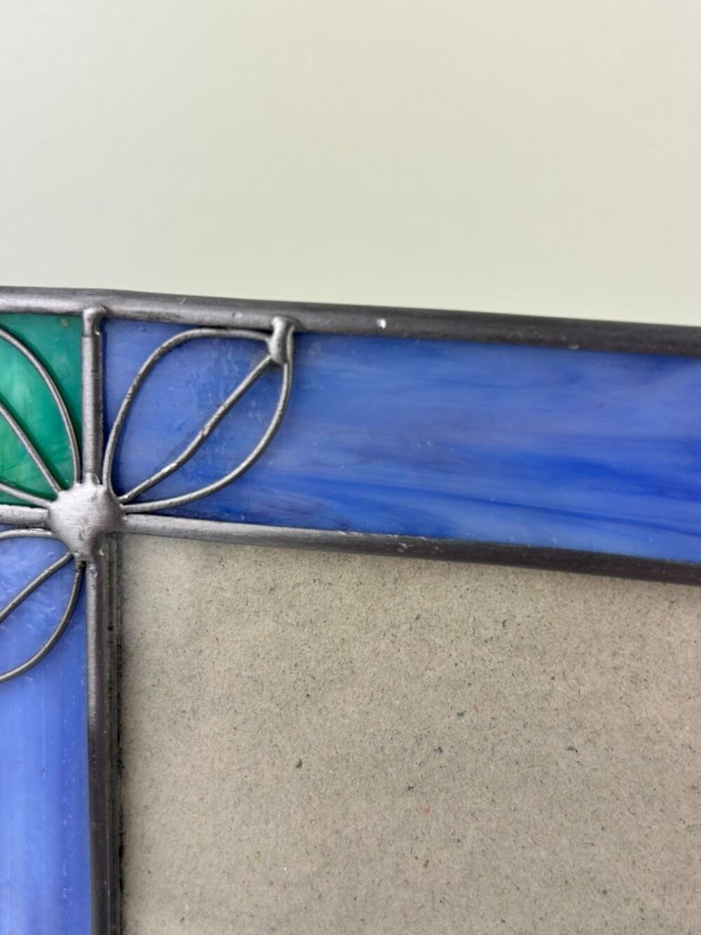Vintage Stained Glass & Metal Picture Frame Blue Green Silver Home Decor - Picture 14 of 16